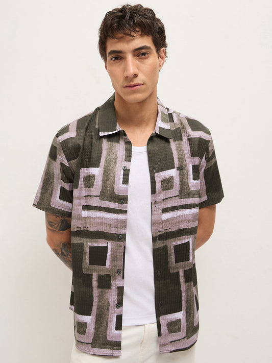 Multicolor Textured Check Geometric Digital Print Relaxed Fit Casual Shirt