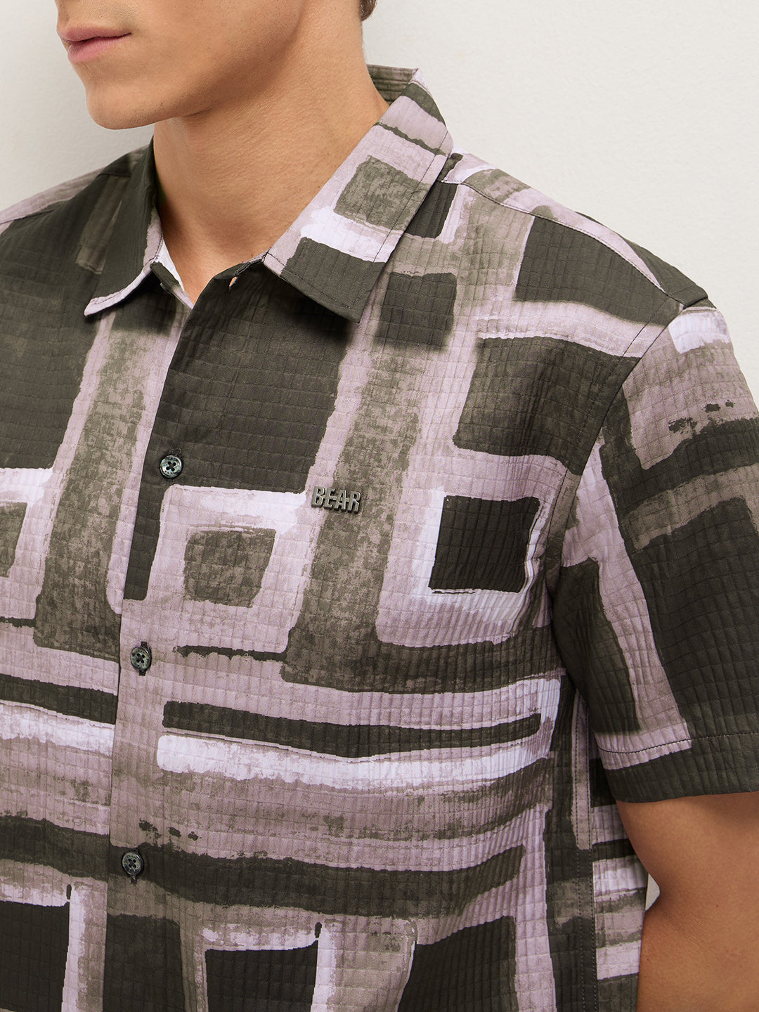 Multicolor Textured Check Geometric Digital Print Relaxed Fit Casual Shirt
