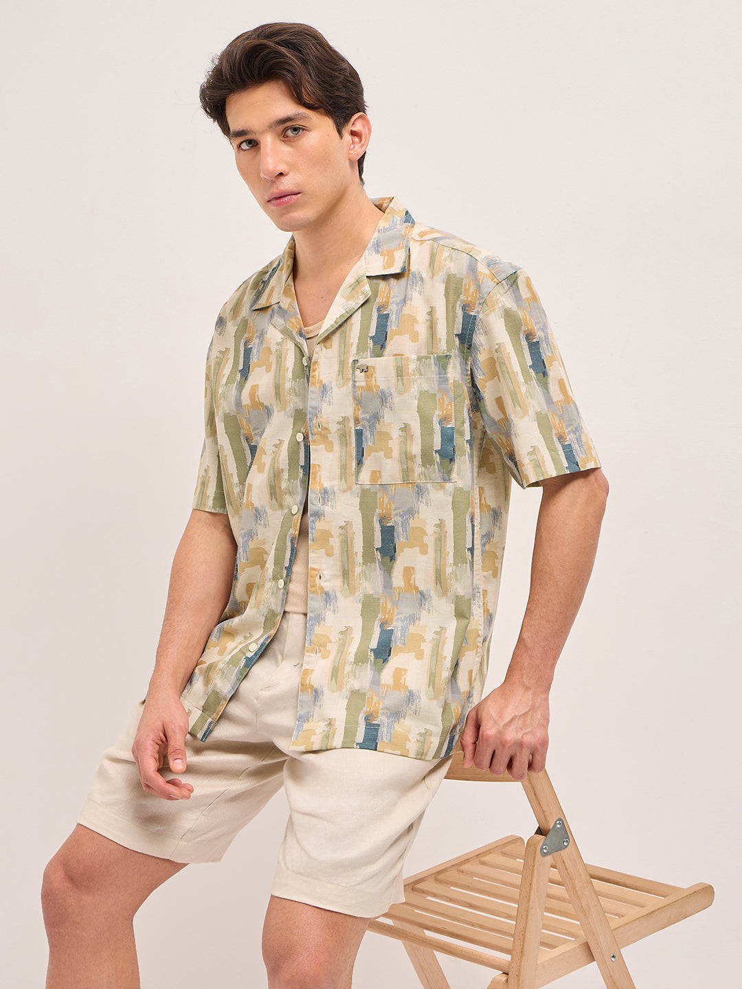 Multicolor Abstract Brushstroke Print Oversized Fit Half Sleeve Shirt