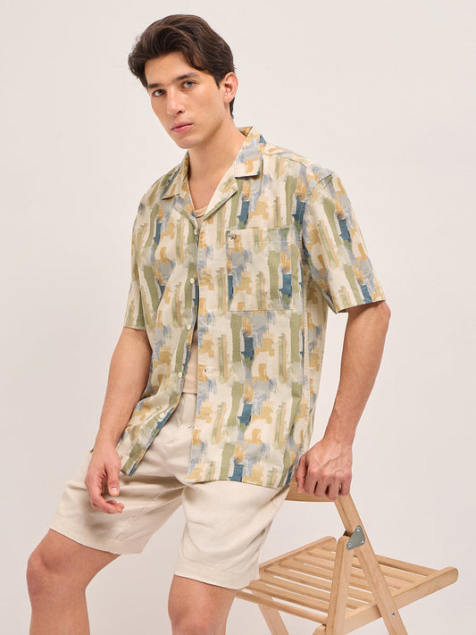 Multicolor Abstract Brushstroke Print Oversized Fit Half Sleeve Shirt