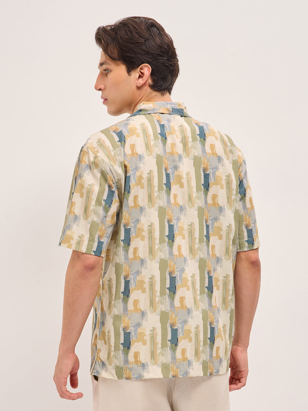 Multicolor Abstract Brushstroke Print Oversized Fit Half Sleeve Shirt
