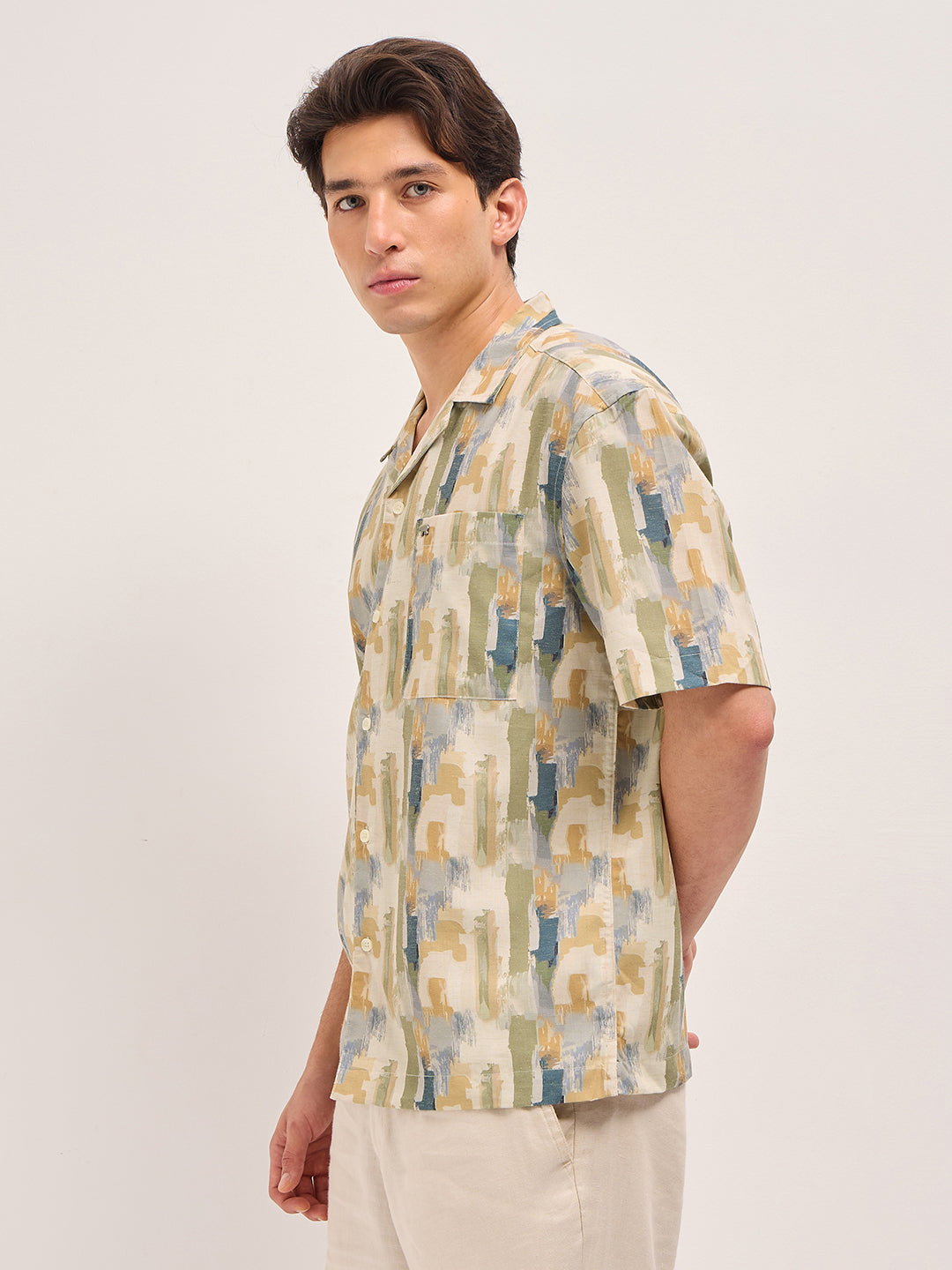Multicolor Abstract Brushstroke Print Oversized Fit Half Sleeve Shirt