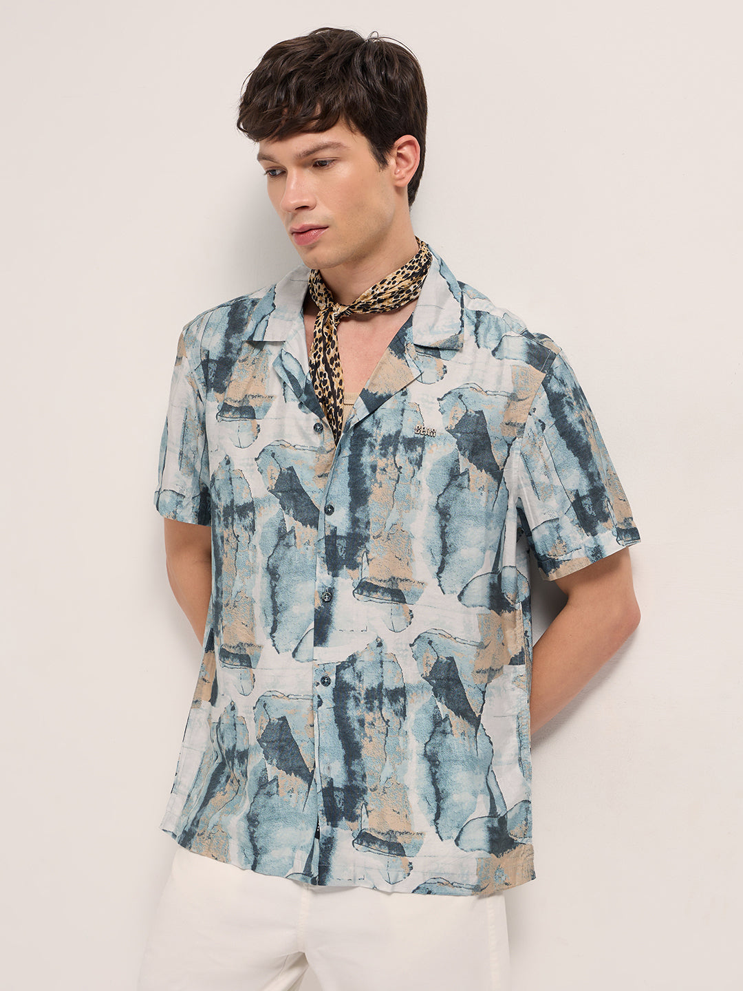 Multicolor Abstract Digital Print Relaxed Fit Cuban Collar Shirt