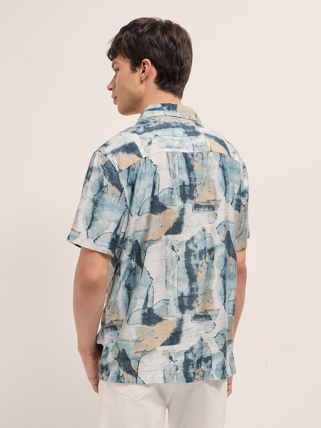 Multicolor Abstract Digital Print Relaxed Fit Cuban Collar Shirt