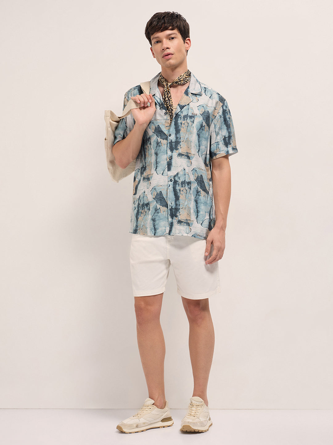 Multicolor Abstract Digital Print Relaxed Fit Cuban Collar Shirt