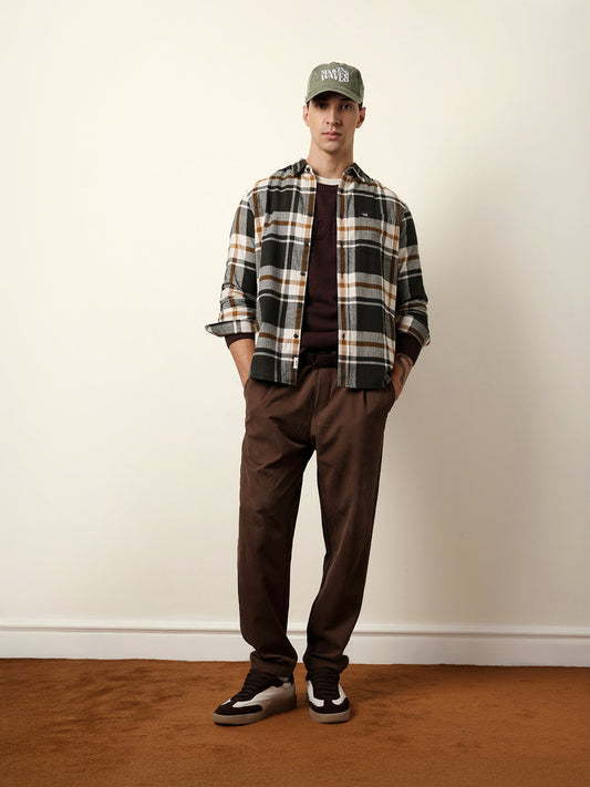 Multicolor Herringbone Flannel Checked Regular Fit Casual Shirt