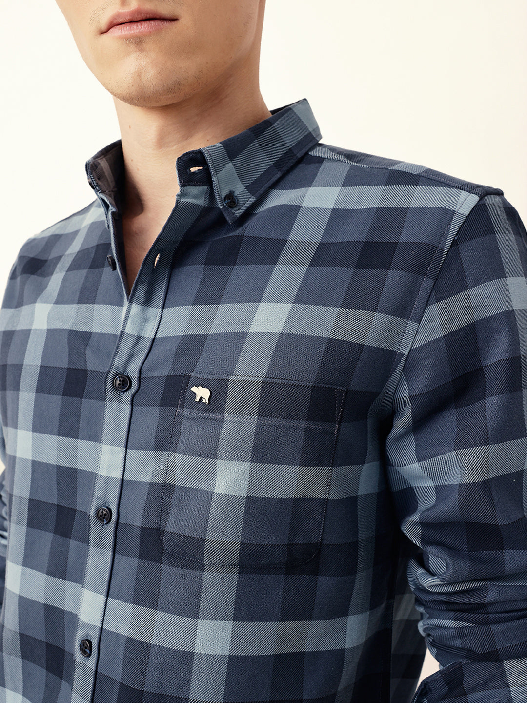 Blue Woven Tartan Checked Slim Fit Casual Shirt