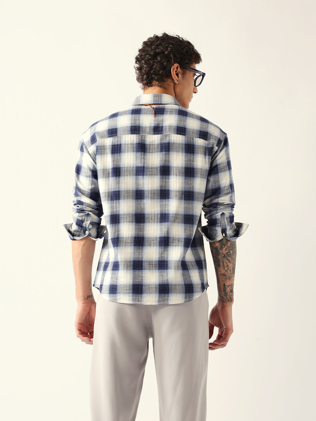 Blue & White Herringbone Check Relaxed Fit Overshirt