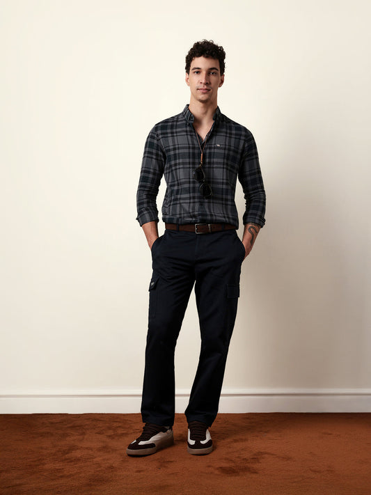 Grey Slim Fit Woven Check Casual Shirt
