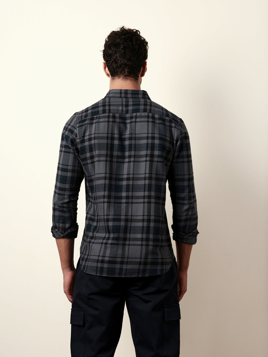 Grey Slim Fit Woven Check Casual Shirt