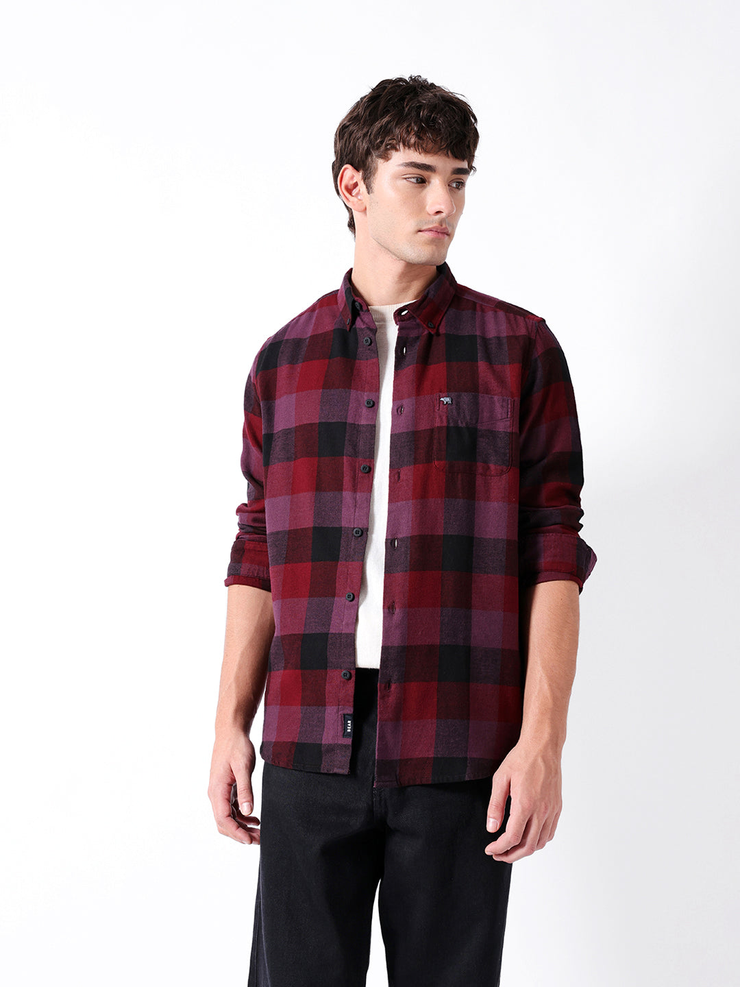 Maroon Flannel Check Slim Fit Casual Shirt