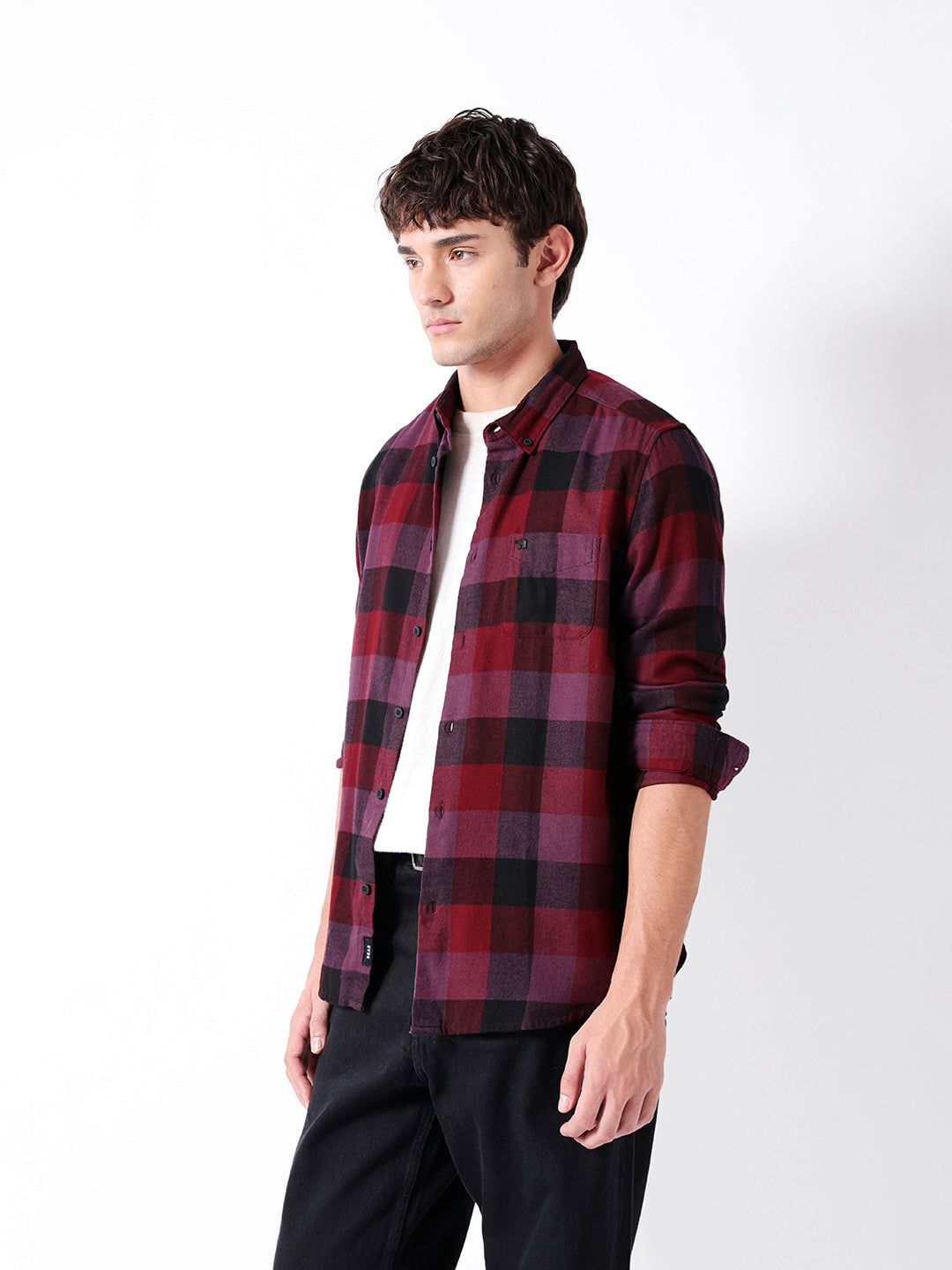 Maroon Flannel Check Slim Fit Casual Shirt