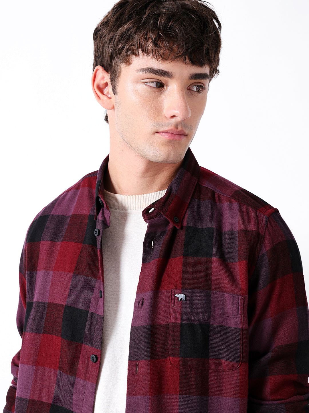 Maroon Flannel Check Slim Fit Casual Shirt