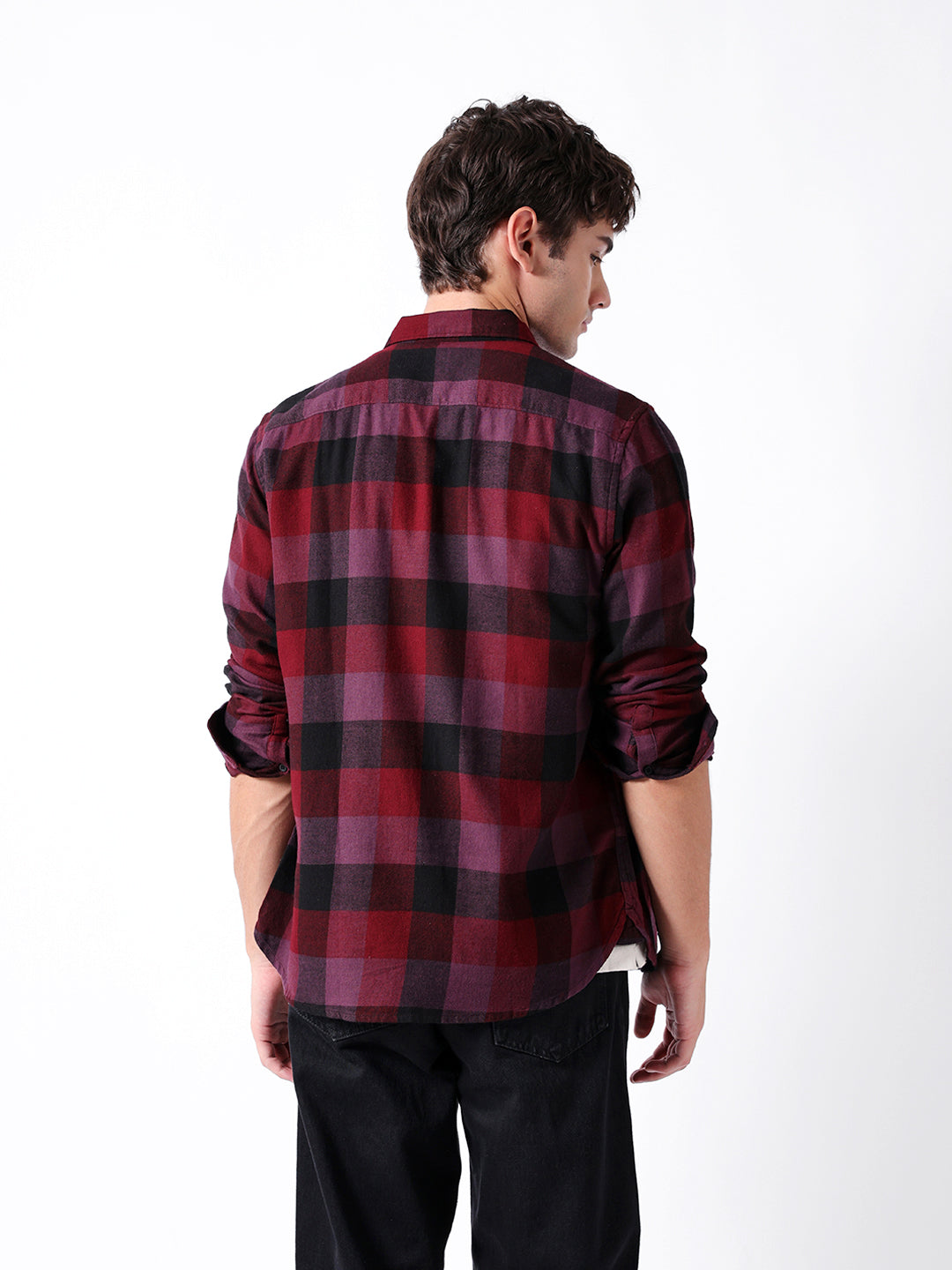 Maroon Flannel Check Slim Fit Casual Shirt