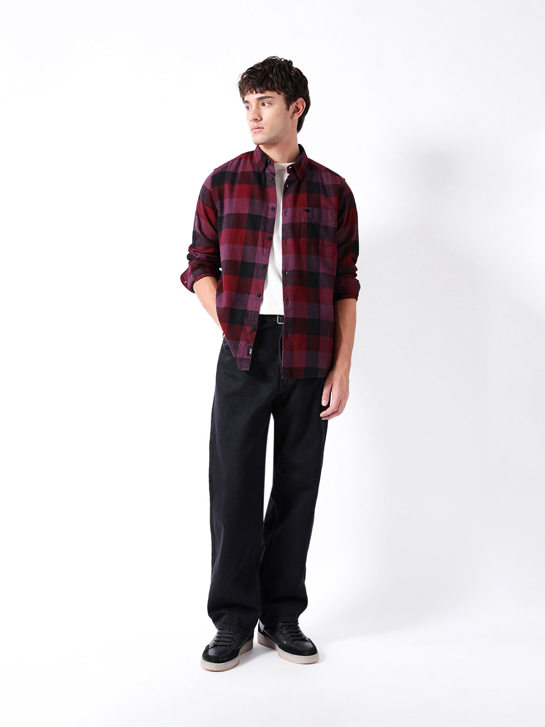 Maroon Flannel Check Slim Fit Casual Shirt