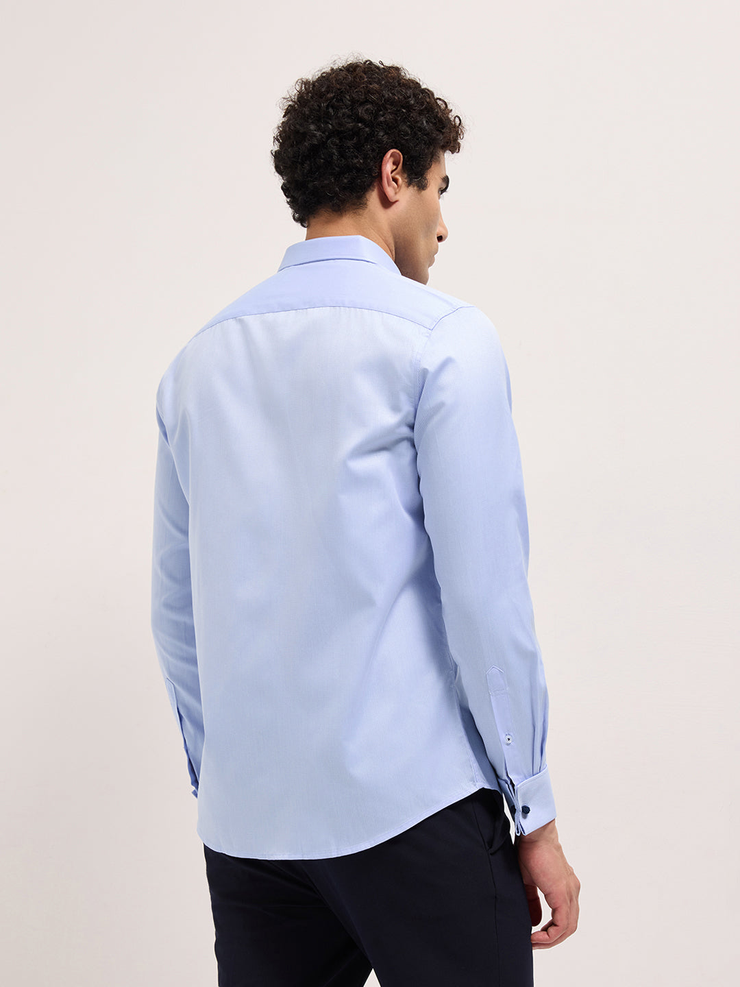 Blue Woven Micro Check Tailored Fit Formal Shirt with French Cuffs