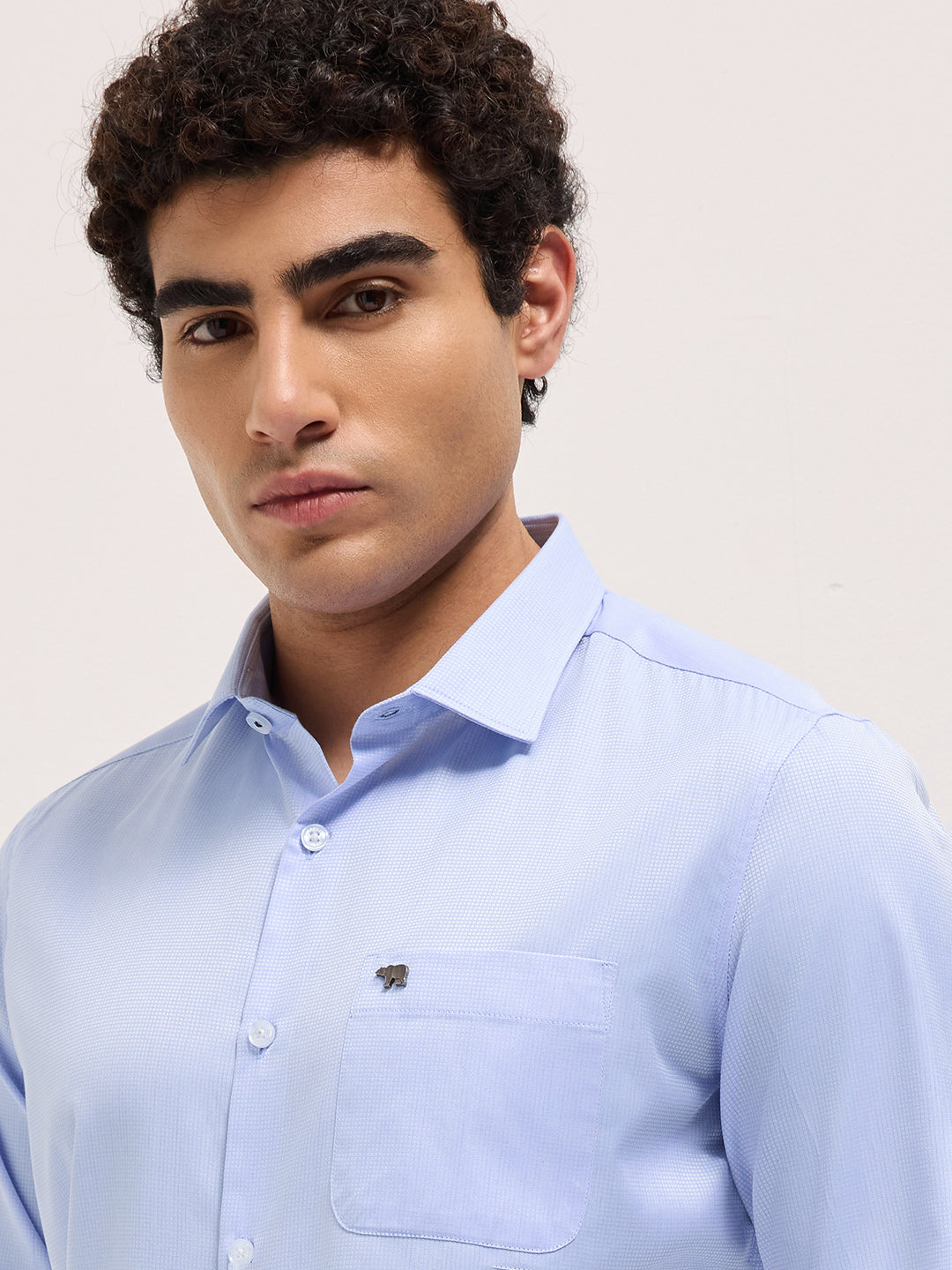 Blue Woven Micro Check Tailored Fit Formal Shirt with French Cuffs
