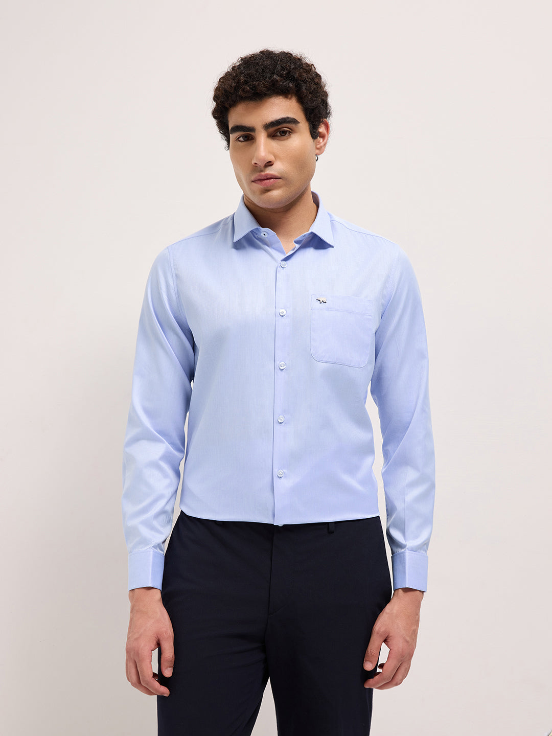 Blue Woven Micro Check Tailored Fit Formal Shirt with French Cuffs