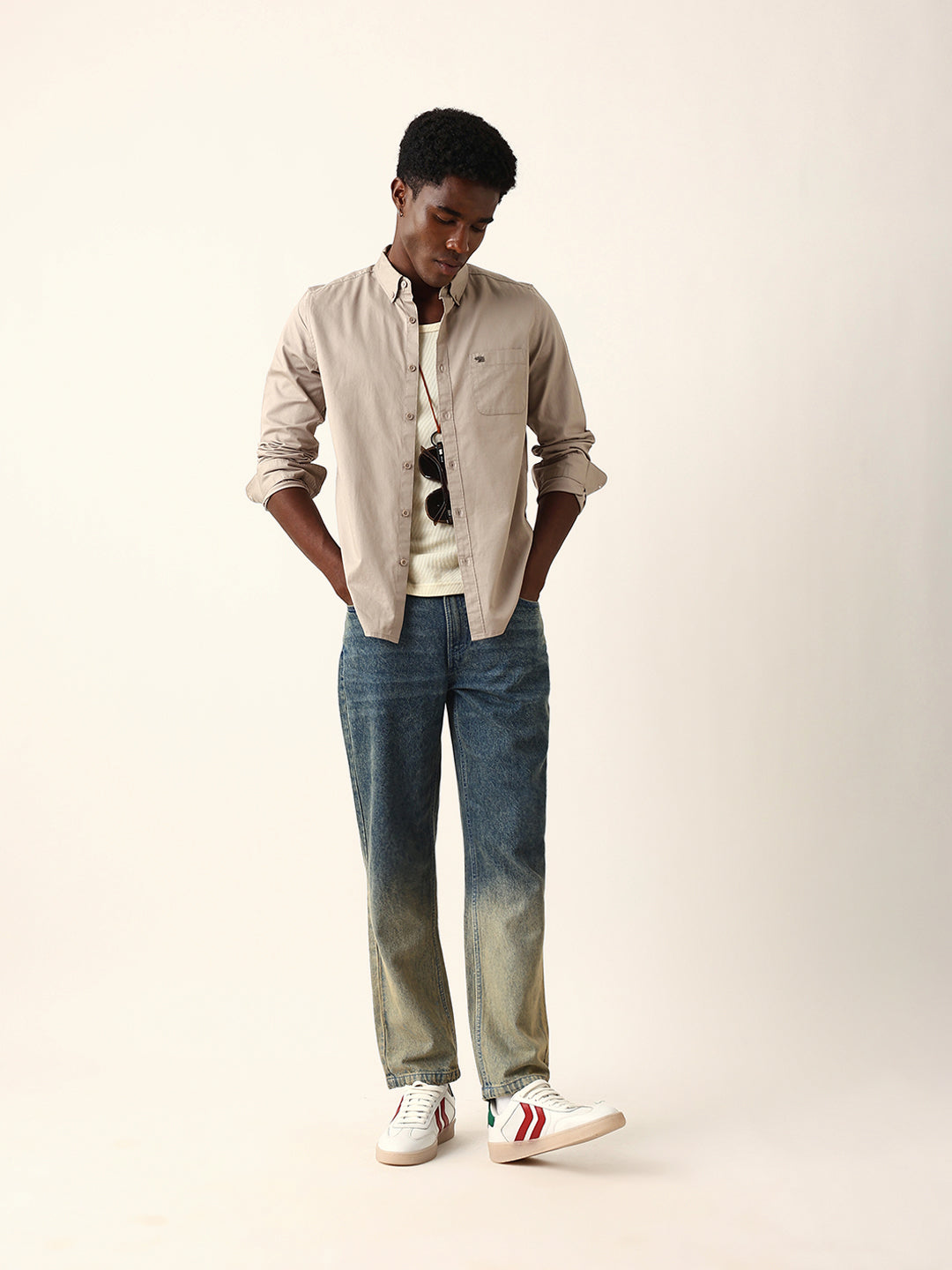 Light Brown Cotton Solid Slim Fit Casual Shirt