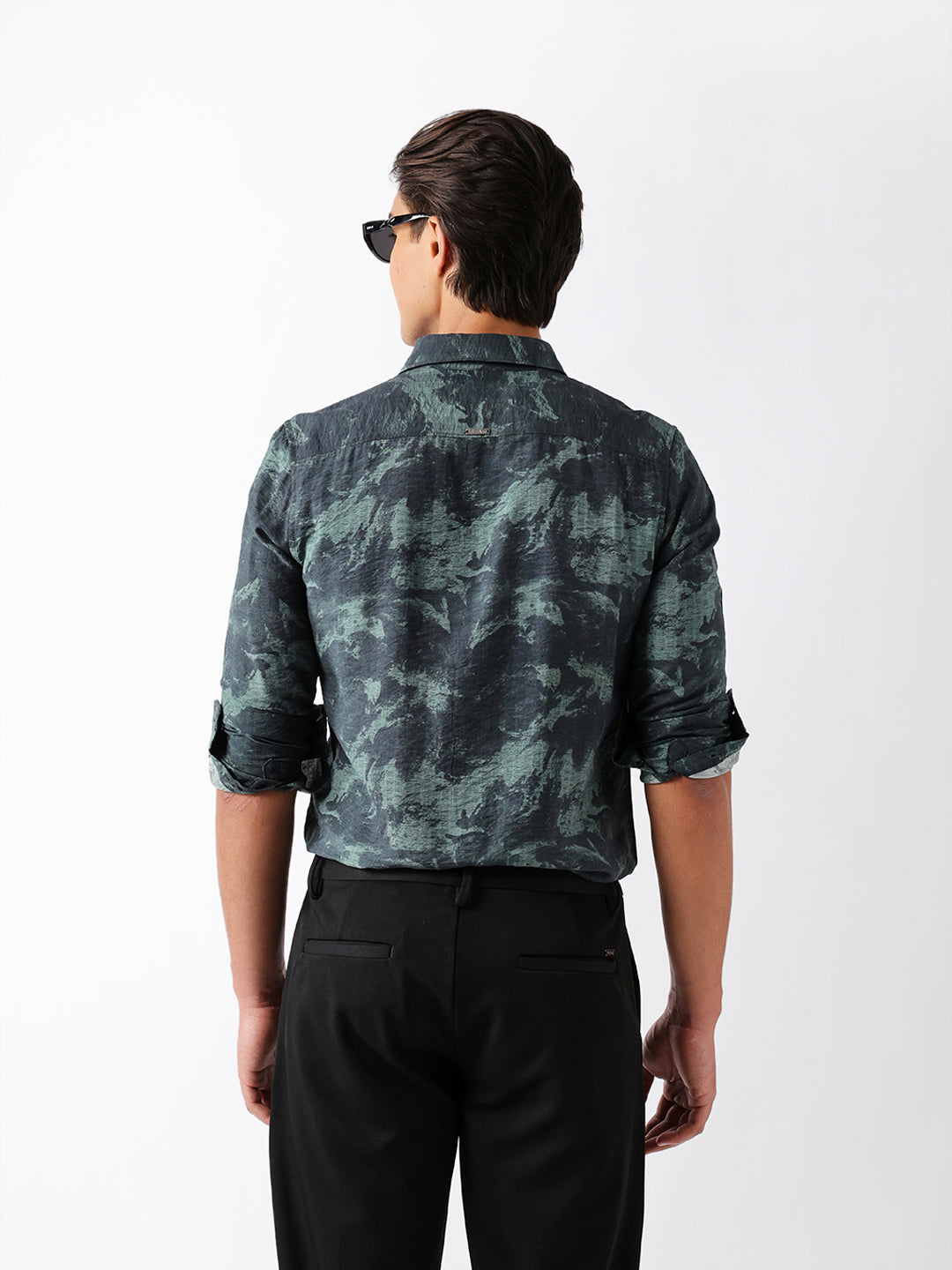 Sage Green Slim Fit Abstract Brush Print Casual Shirt