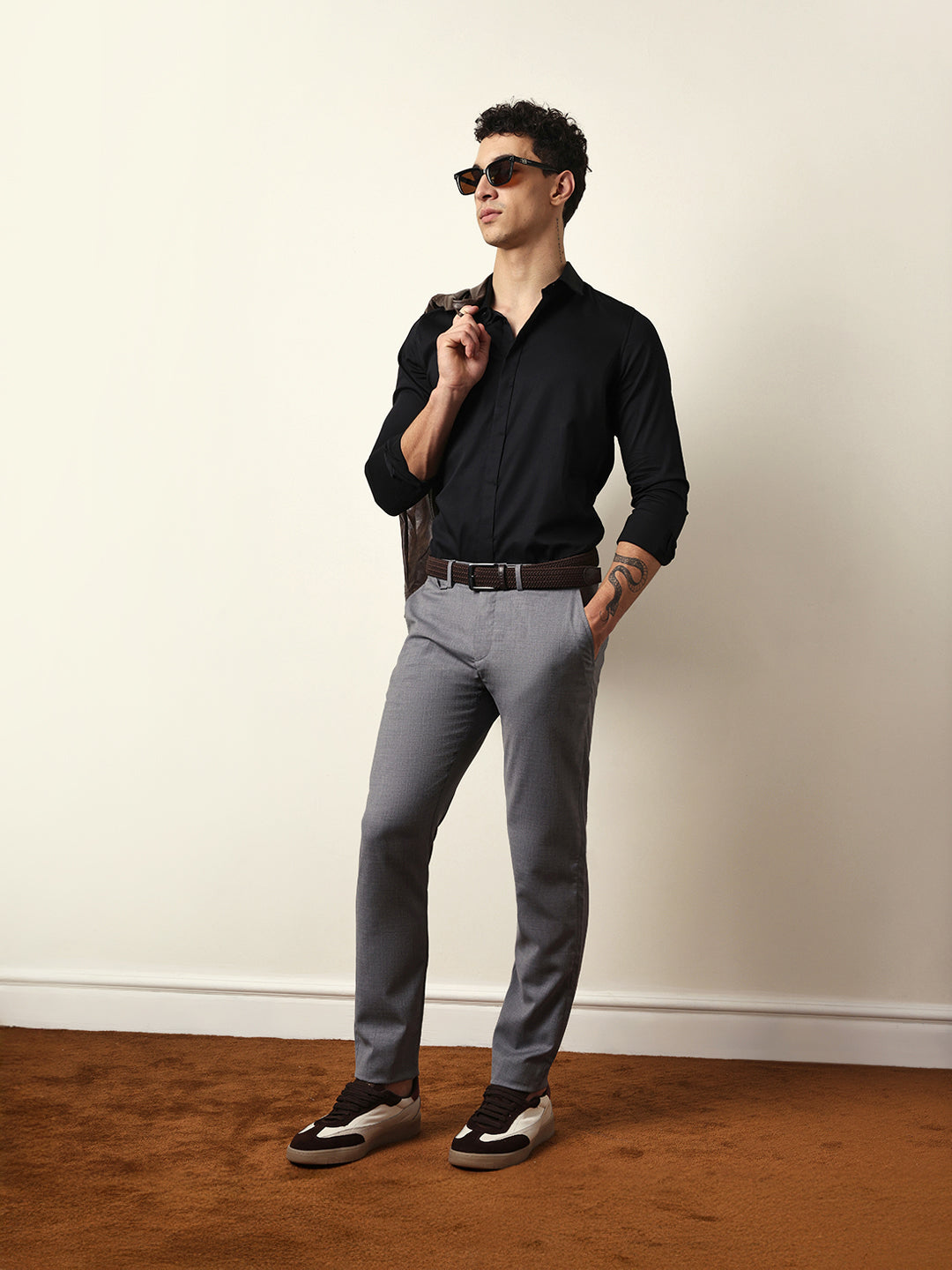 Black Tailored Fit Solid Formal Shirt with Concealed Button Placket
