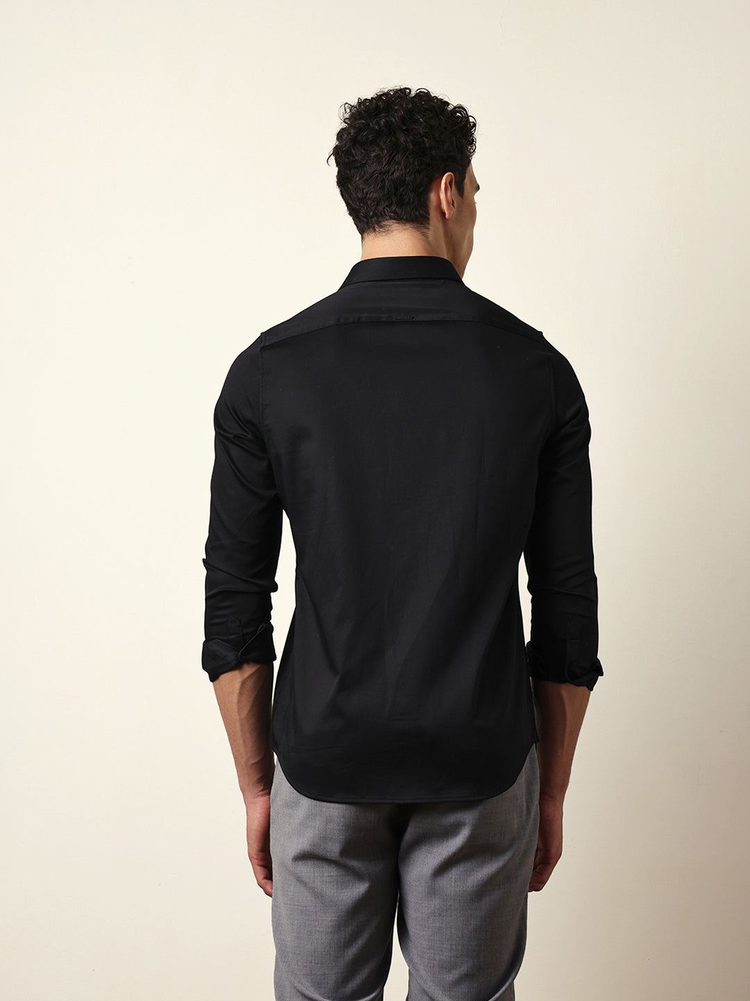 Black Tailored Fit Solid Formal Shirt with Concealed Button Placket