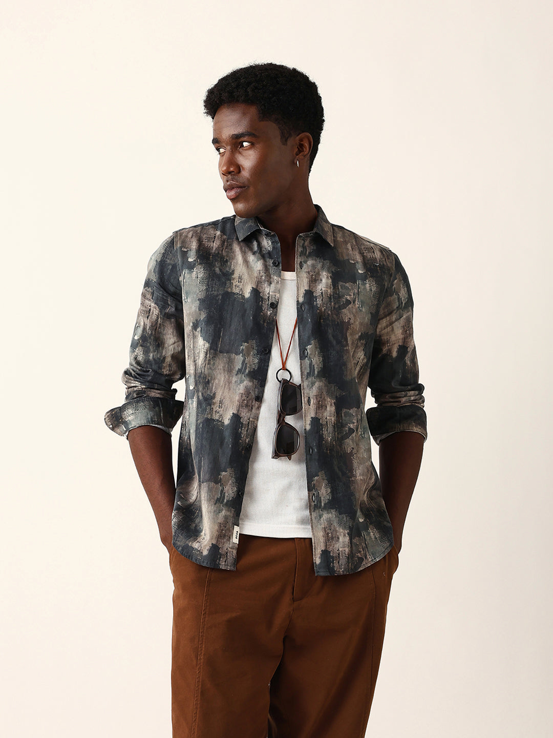 Multicolor Abstract Brushstroke Printed Slim Fit Casual Shirt