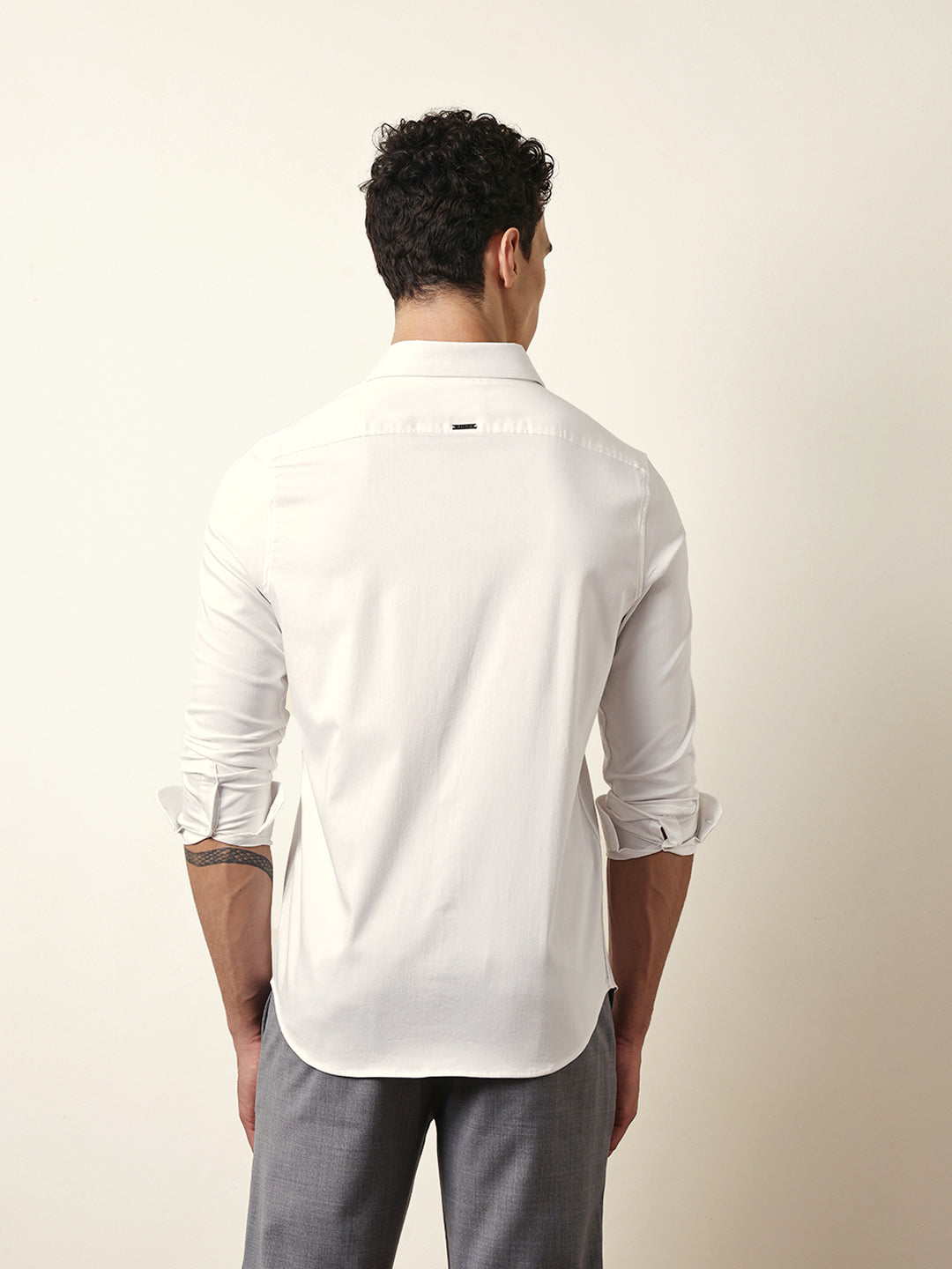 White Tailored Fit Regal Crest Embroidery Formal Party Shirt