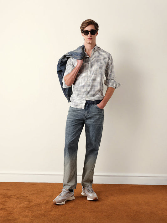 White Woven Check Slim Fit Casual Shirt