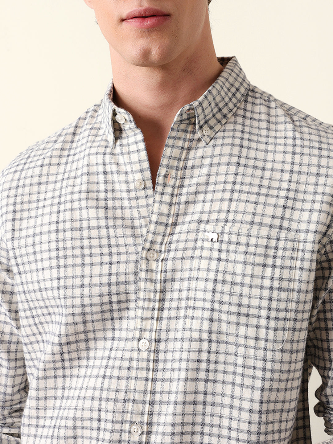 White Woven Check Slim Fit Casual Shirt