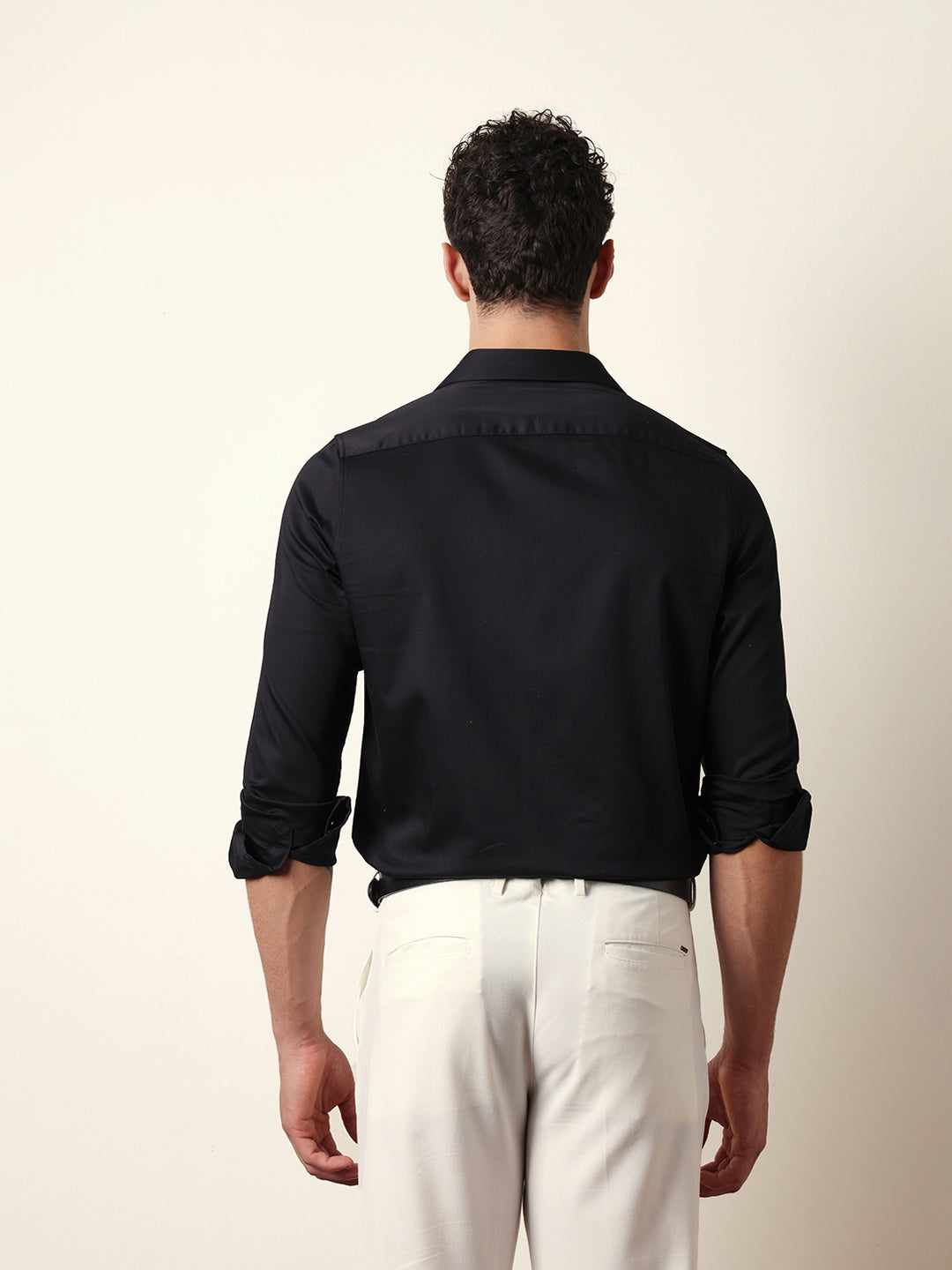 Black Tailored Fit Formal Party Shirt with Regal Crest Embroidery