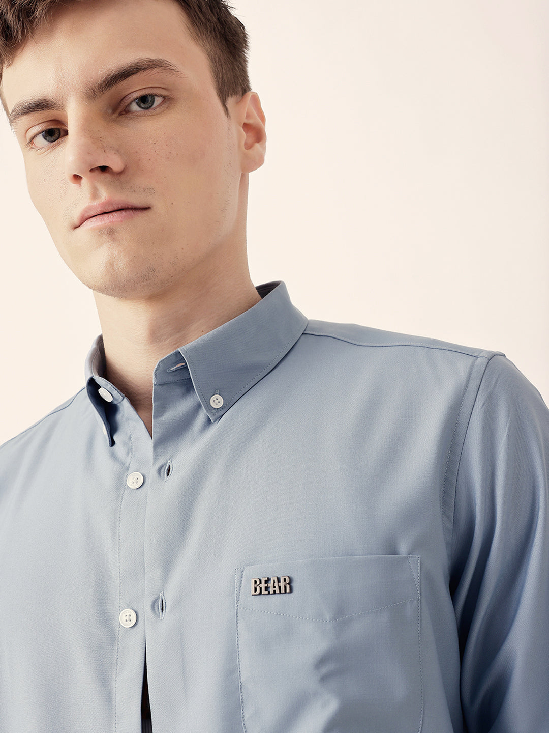 Light Blue Solid Slim Fit Casual Shirt with a Classic Semi-Formal Look