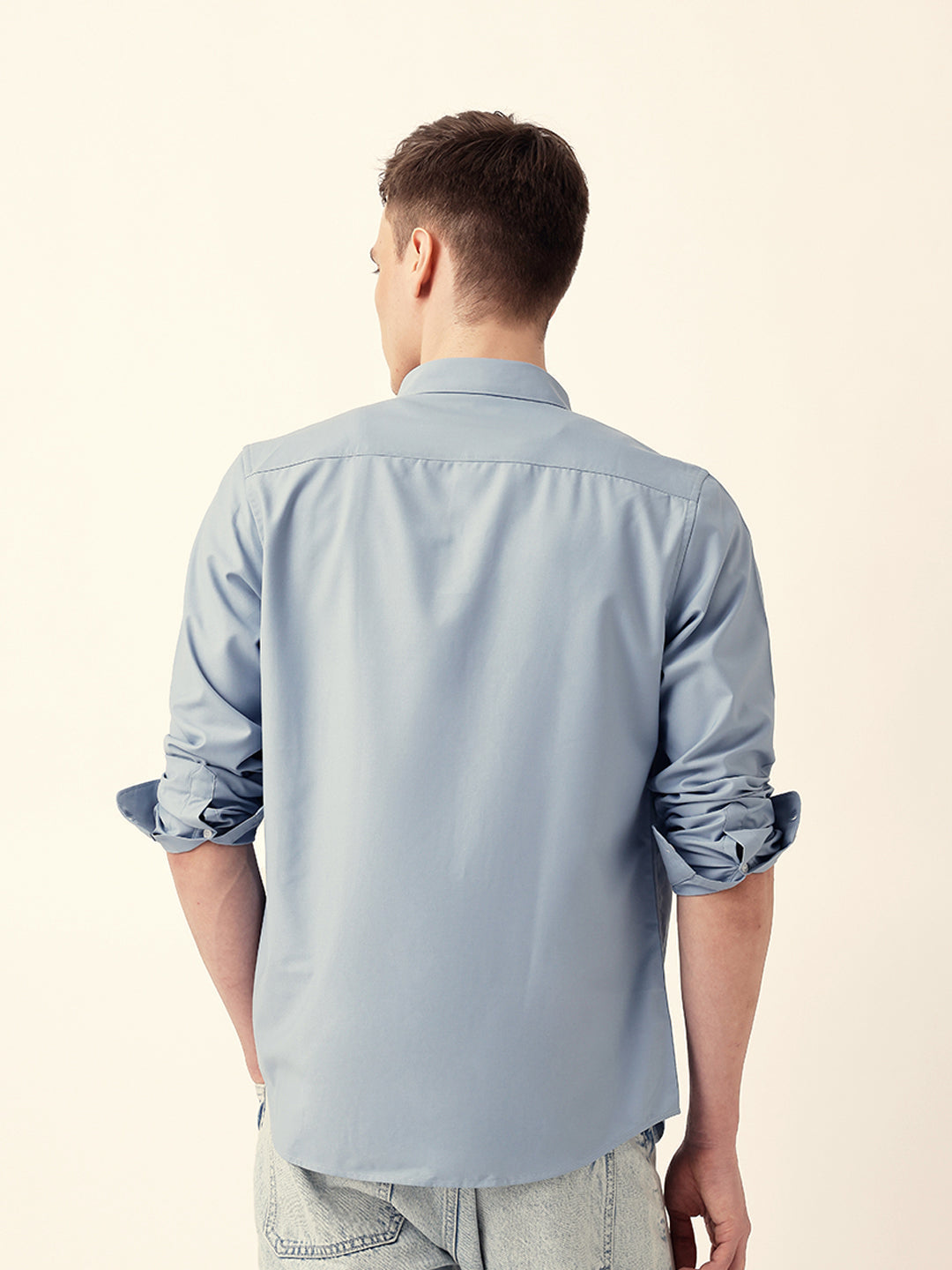 Light Blue Solid Slim Fit Casual Shirt with a Classic Semi-Formal Look
