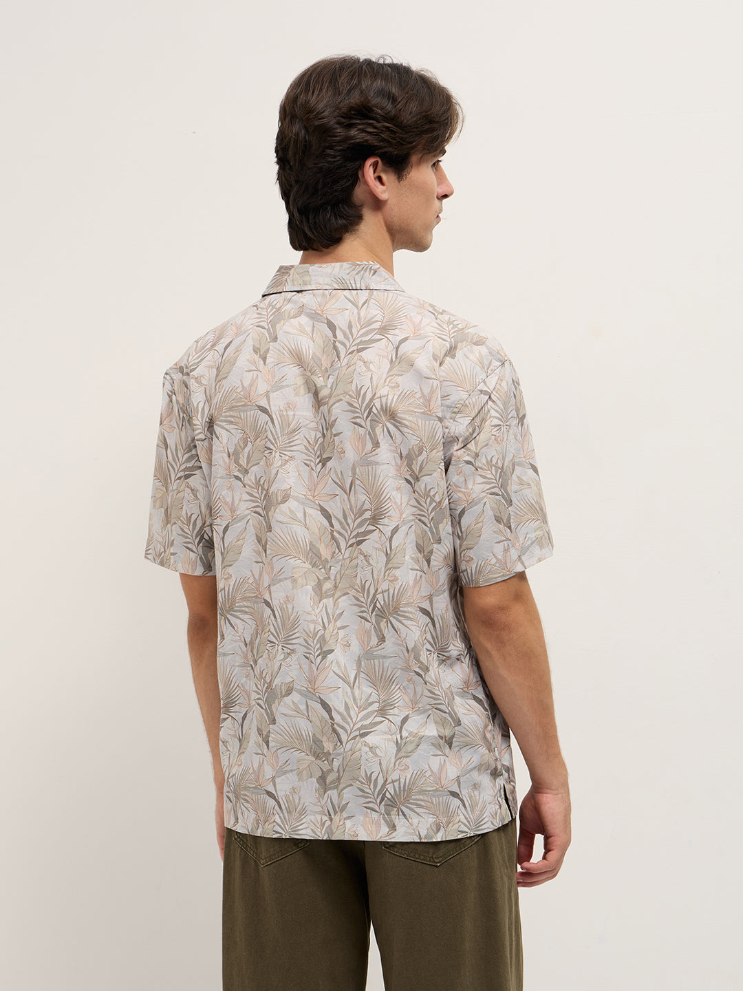 Multicolor Tropical Leaf Print Oversized Fit Half Sleeve Shirt