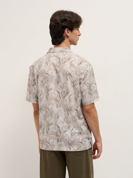 Multicolor Tropical Leaf Print Oversized Fit Half Sleeve Shirt