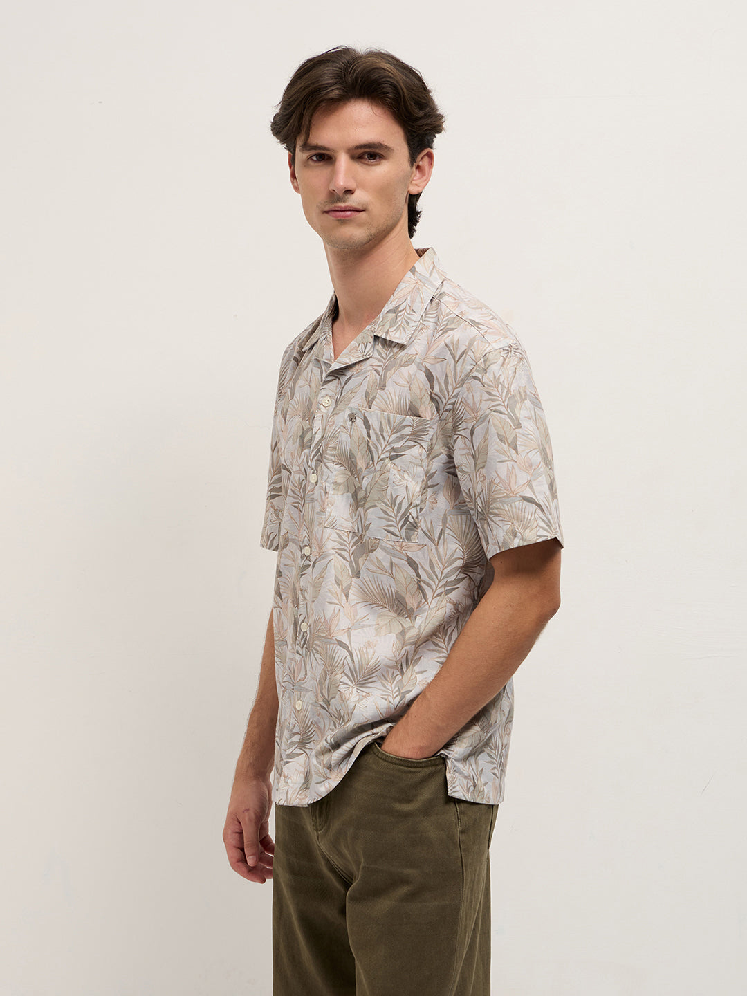 Multicolor Tropical Leaf Print Oversized Fit Half Sleeve Shirt