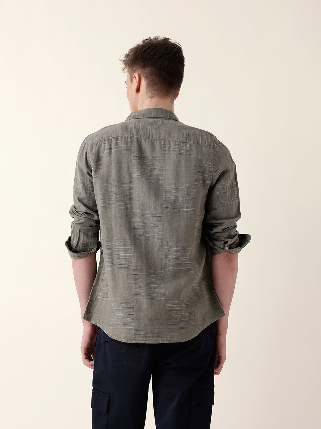 Green Woven Patch Block Check Slim Fit Casual Shirt