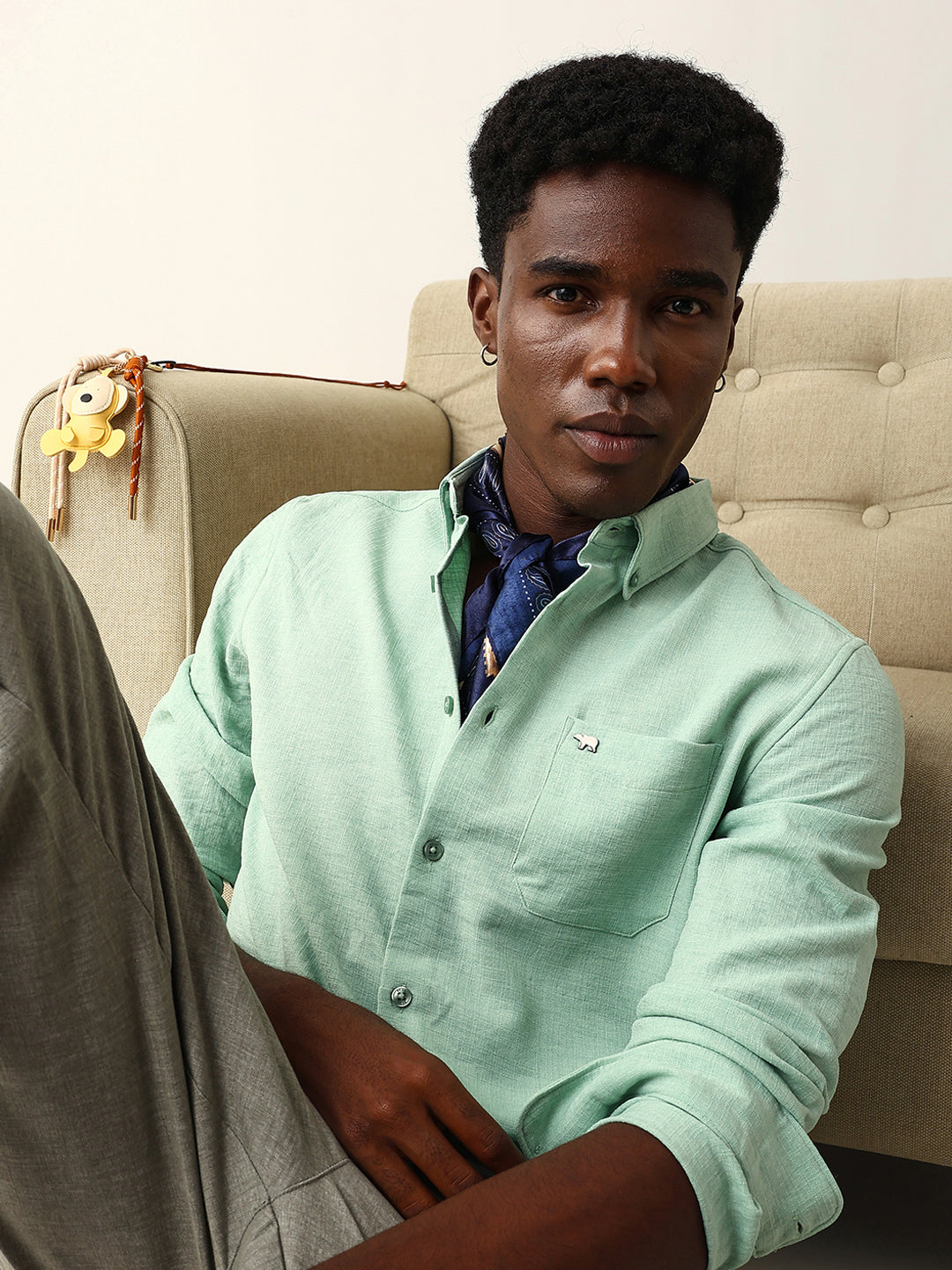 Light Green Slim Fit Casual Shirt with Woven Textured Design