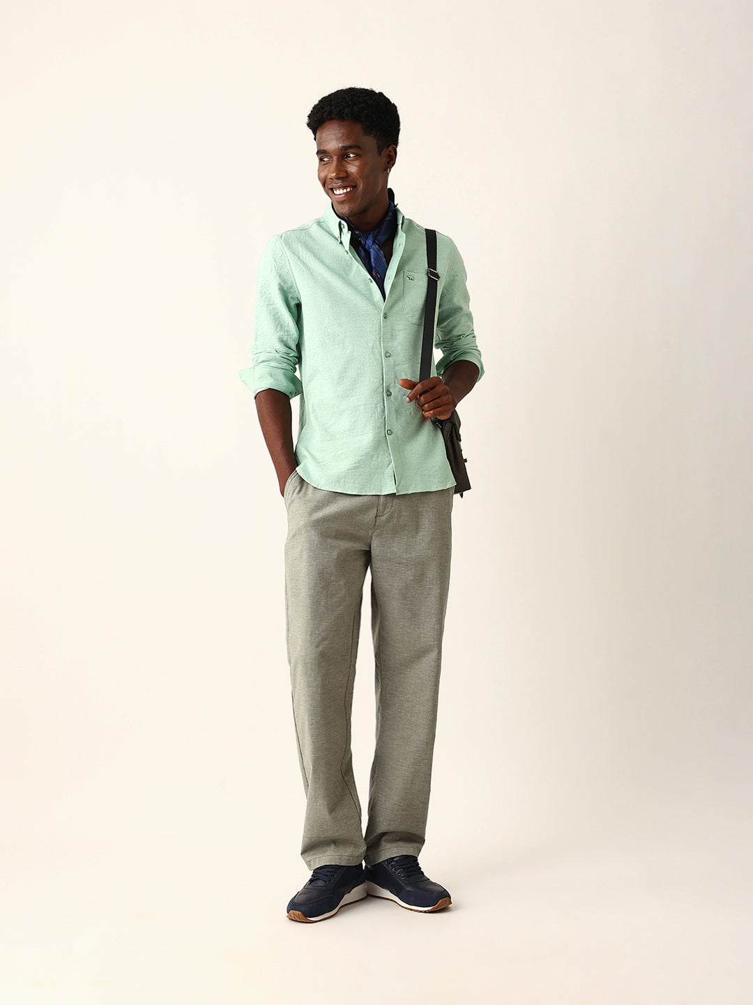 Light Green Slim Fit Casual Shirt with Woven Textured Design