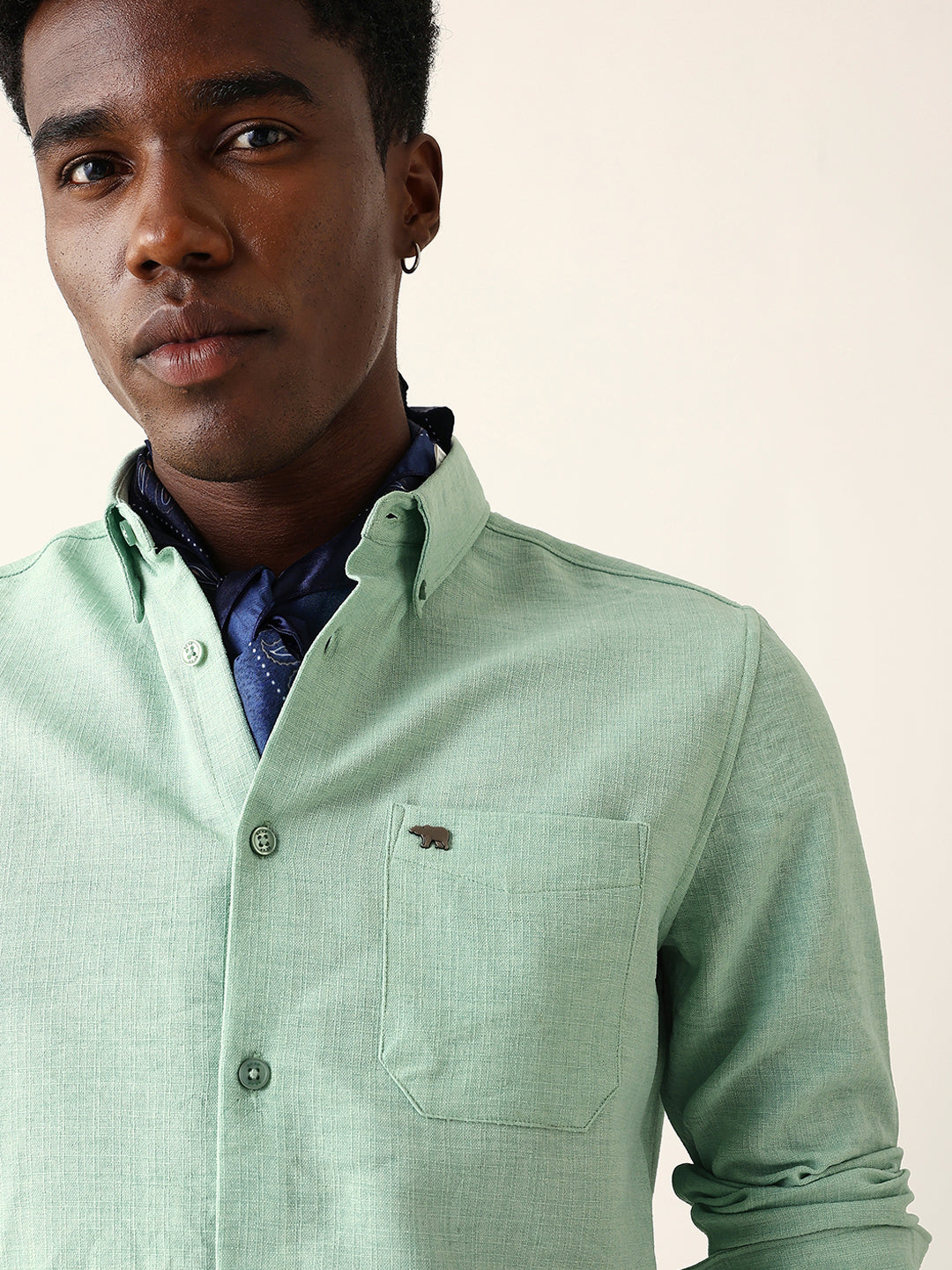 Light Green Slim Fit Casual Shirt with Woven Textured Design
