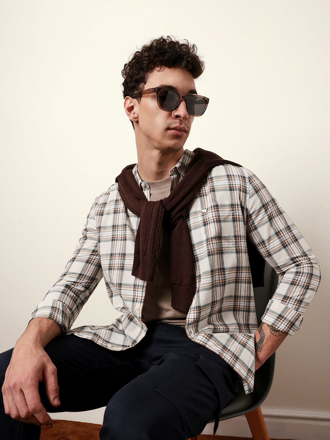 Multicolor Woven Tartan Checked Slim Fit Casual Shirt