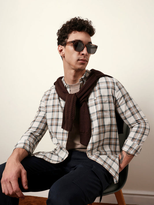 Multicolor Woven Tartan Checked Slim Fit Casual Shirt