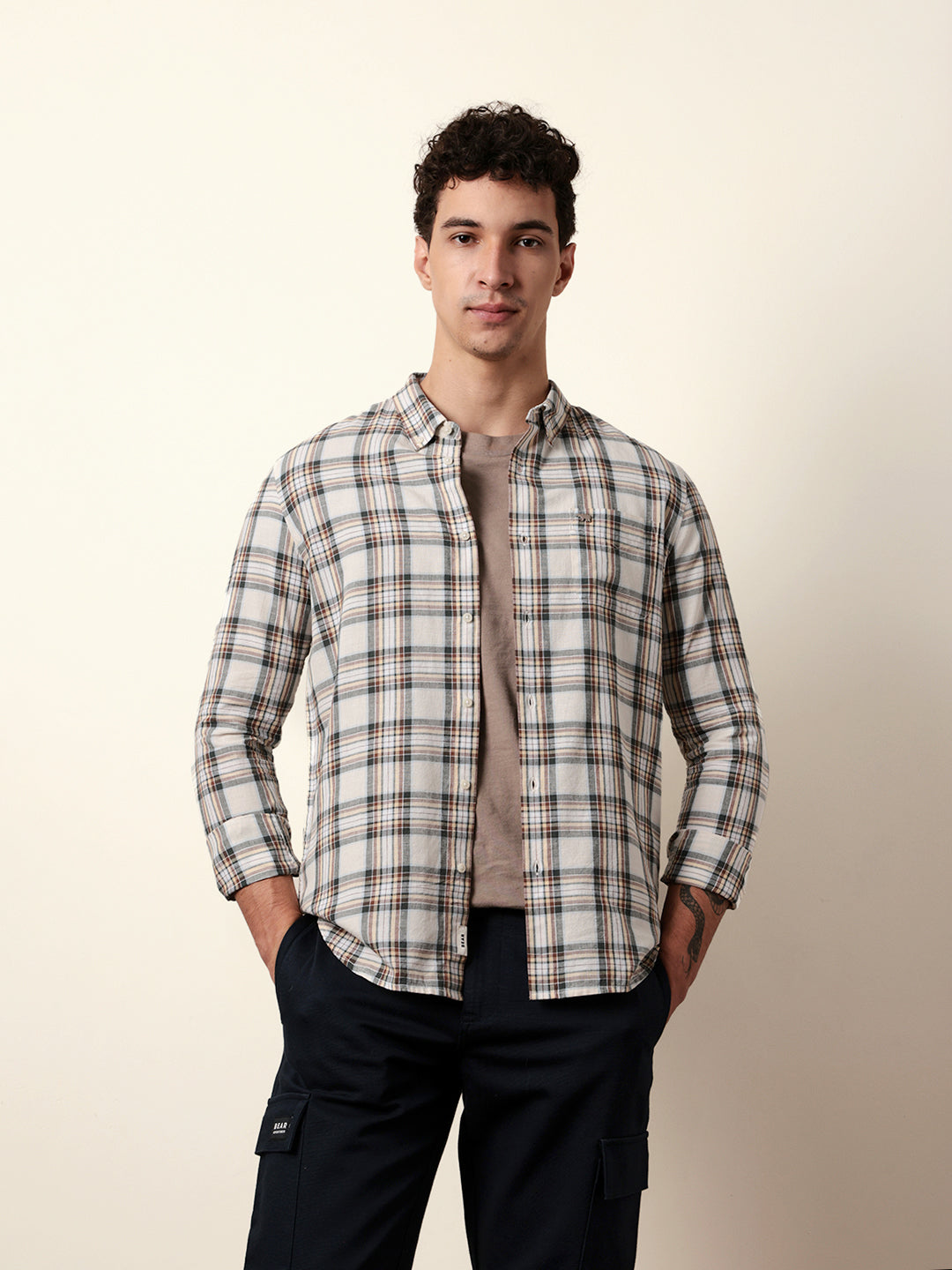 Multicolor Woven Tartan Checked Slim Fit Casual Shirt