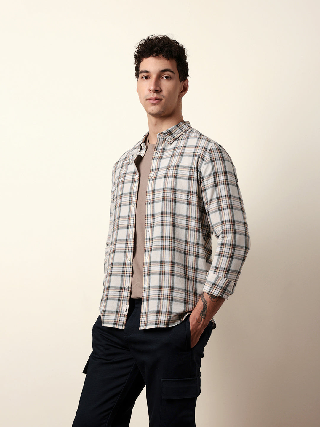 Multicolor Woven Tartan Checked Slim Fit Casual Shirt