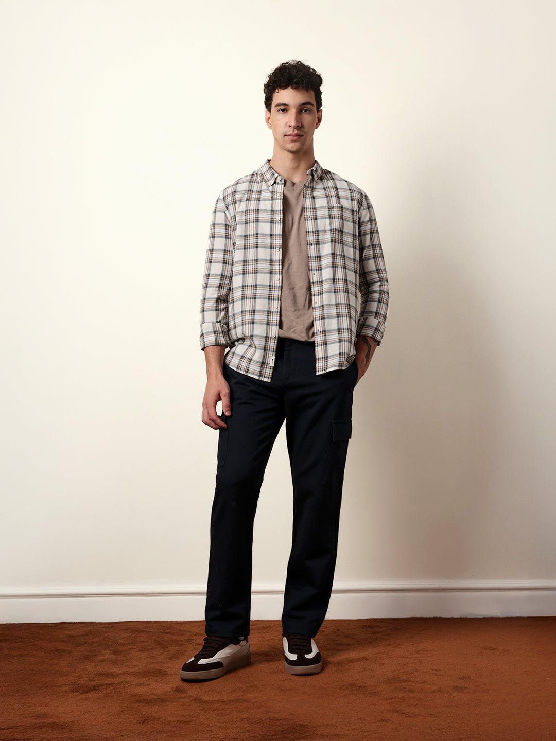 Multicolor Woven Tartan Checked Slim Fit Casual Shirt