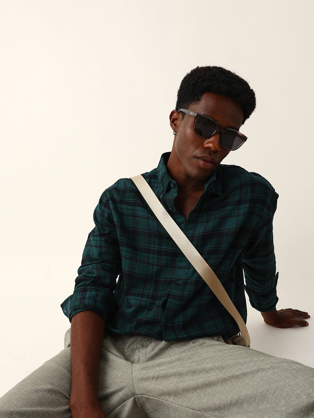 Green Woven Checked Relaxed Fit Overshirt