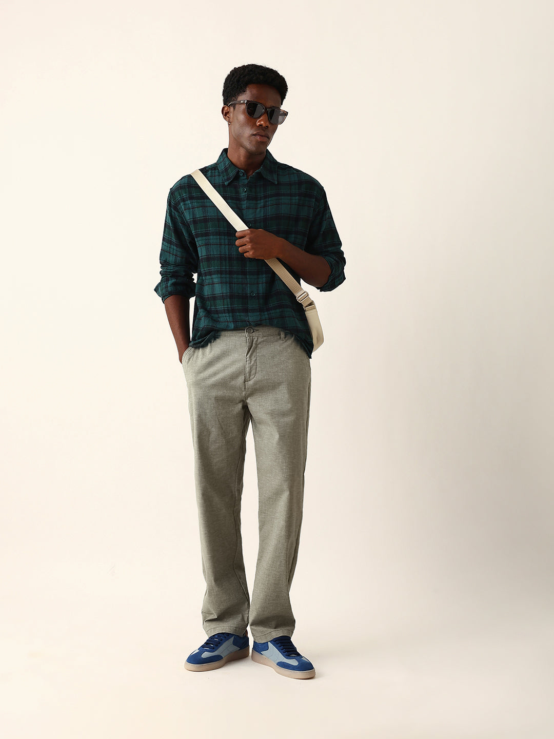 Green Woven Checked Relaxed Fit Overshirt