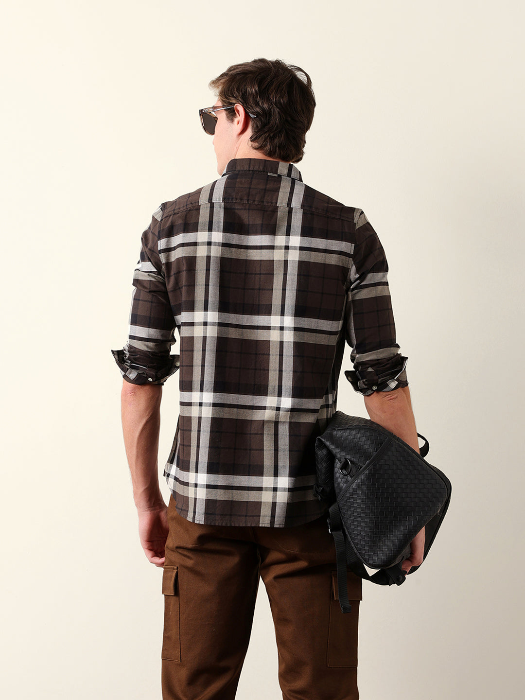 Brown Woven Checkered Slim Fit Casual Shirt