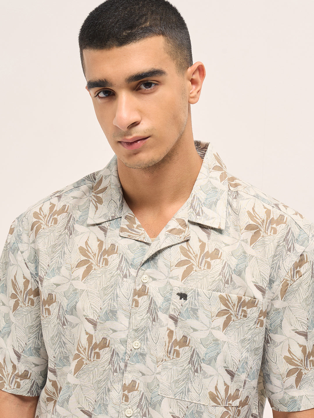 Multicolor Tropical Leaf Print Oversized Fit Half Sleeve Shirt