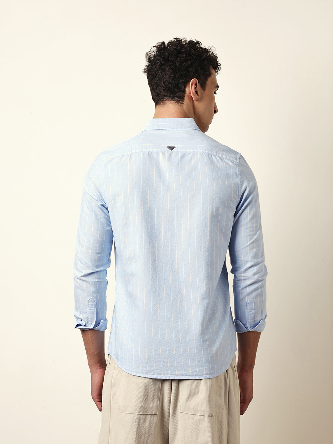 Light Blue Vertical Woven Stripe Slim Fit Casual Shirt